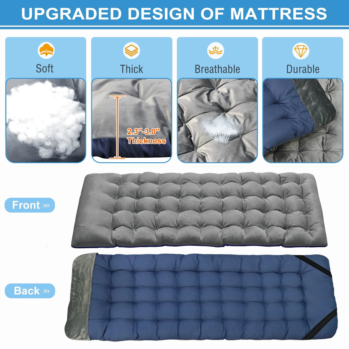 Folding Camping Bed with Mattress & Carry Bag, Heavy Duty Sleeping Cot with 4D Pillow I6398
