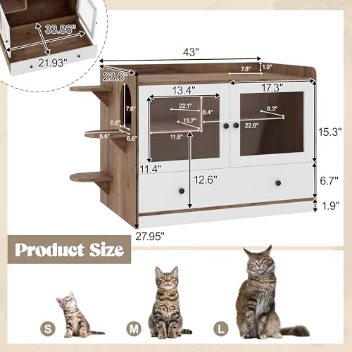 White Multi-Functional Cat Litter Box Enclosure with Smart Door & LED Light E33617