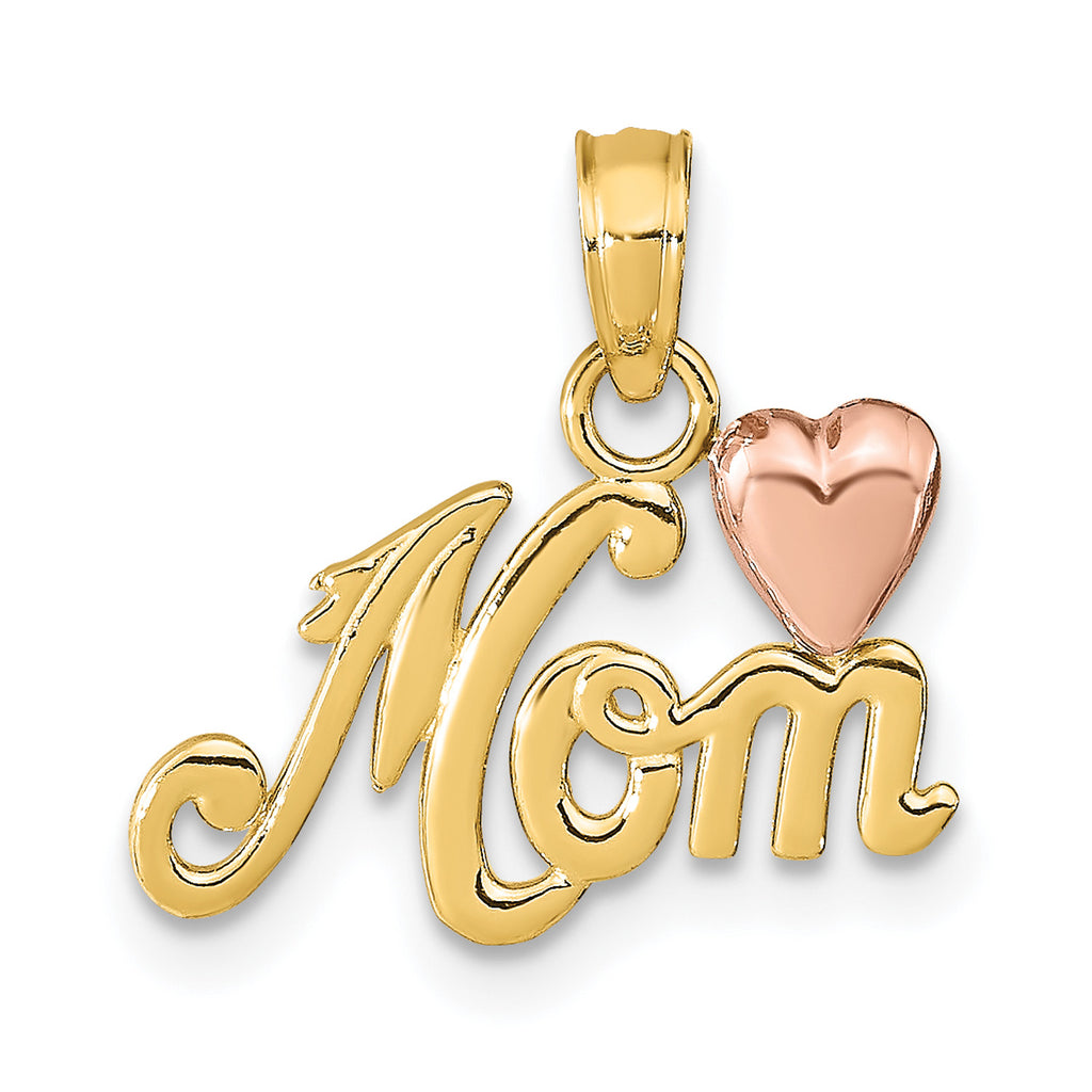 14K Two-Tone Gold Mom With Heart Pendant with 10K Yellow Gold Rope Chain 16" L282