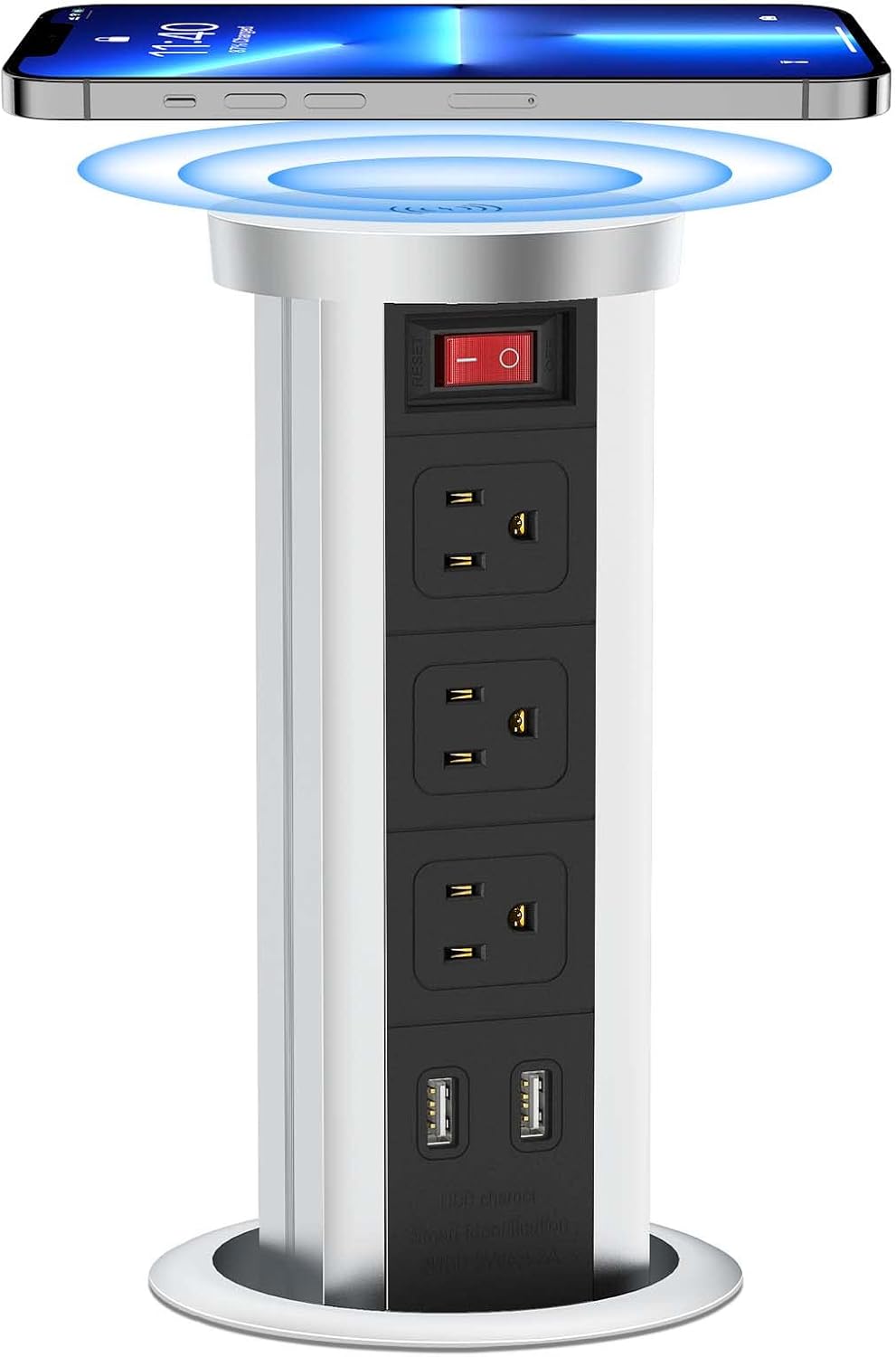 Pop Up Power Strip with 2 USB Charger Ports and Wireless Charger Station, 3 AC Outlets Z153