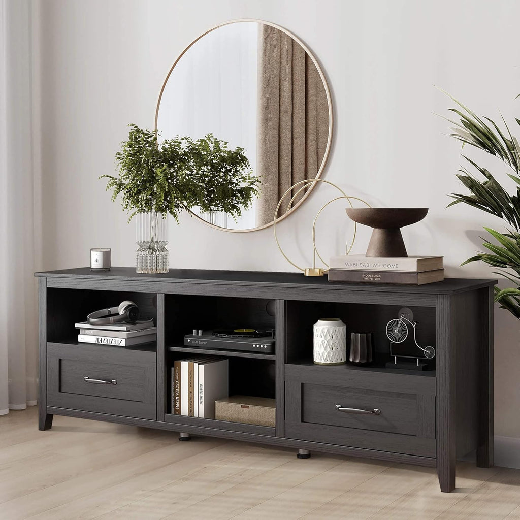 Black 70 inch TV Stand with Drawers Wood Storage Cabinet Z798