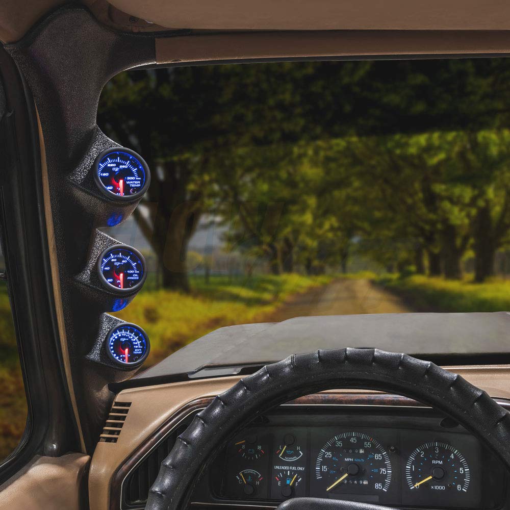 Black 7 Color 100 PSI Oil Pressure, Water Temperature & Transmission Temperature Gauges with Triple Pillar Pod A207735