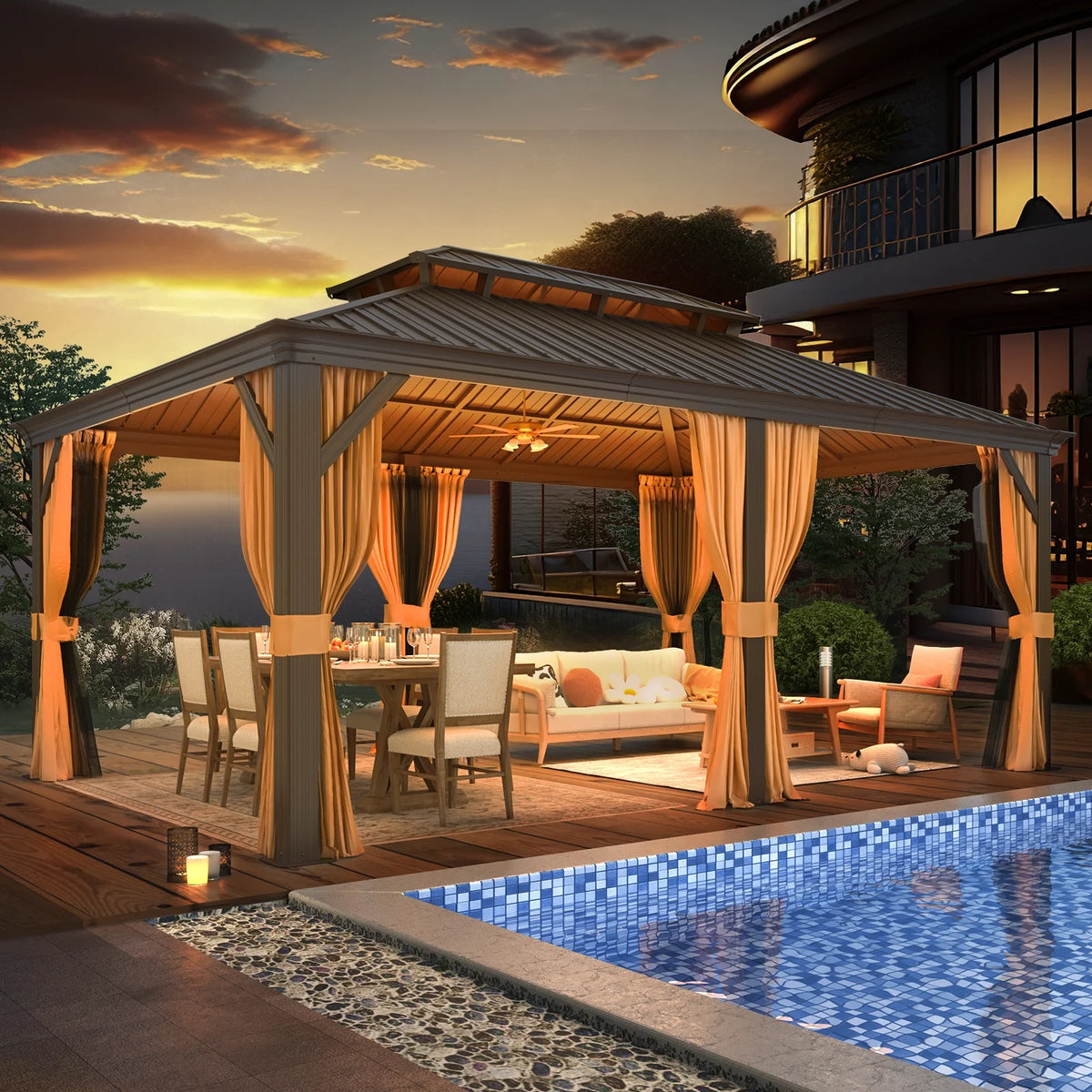 12' x 18' Hardtop Metal Double Roof Gazebo J873