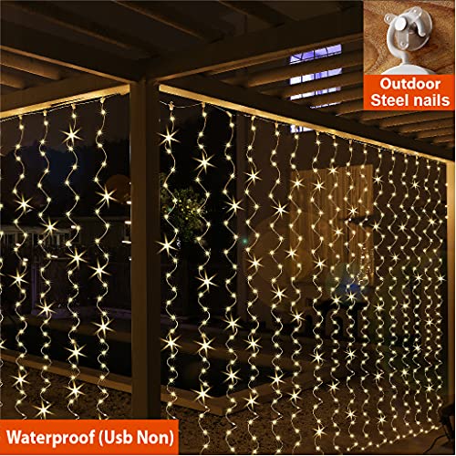 2 Pack 300 LED Curtain Fairy Lights with Remote, Warm White O227