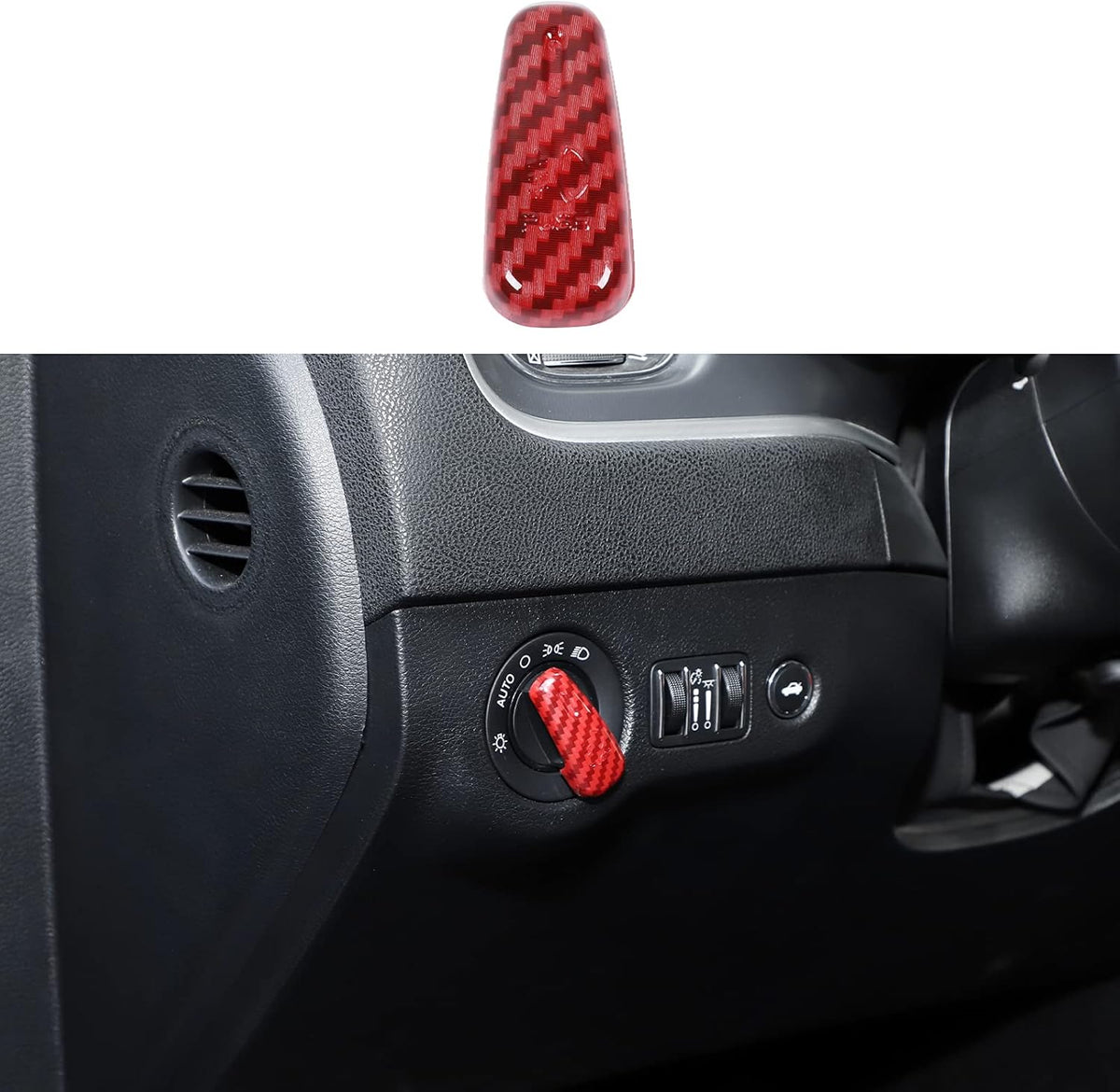 Red Carbon Fiber Headlight Control Switch Knob Cover Trim Pack of 2 M34926