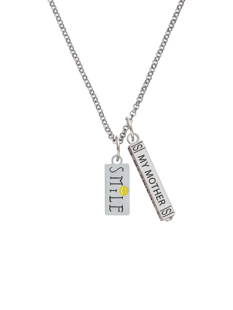 Silvertone Smile Rectangle Bar Charm Necklace, 23" U34019