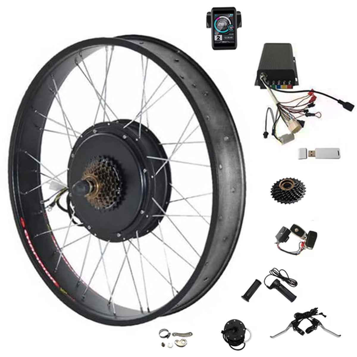 72v 2000w Fat Tire Rear Wheel Hub Motor Kit with 45A Sine Wave Controller D72343