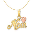 14K Two-Tone Gold Mom With Heart Pendant with 10K Yellow Gold Rope Chain 16" L282