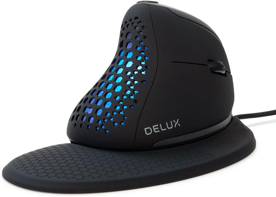 Wired Ergonomic Vertical Mouse with Thumb Wheel, 6 Programmable Buttons, 4000 DPI, Removable Wrist Rest W638