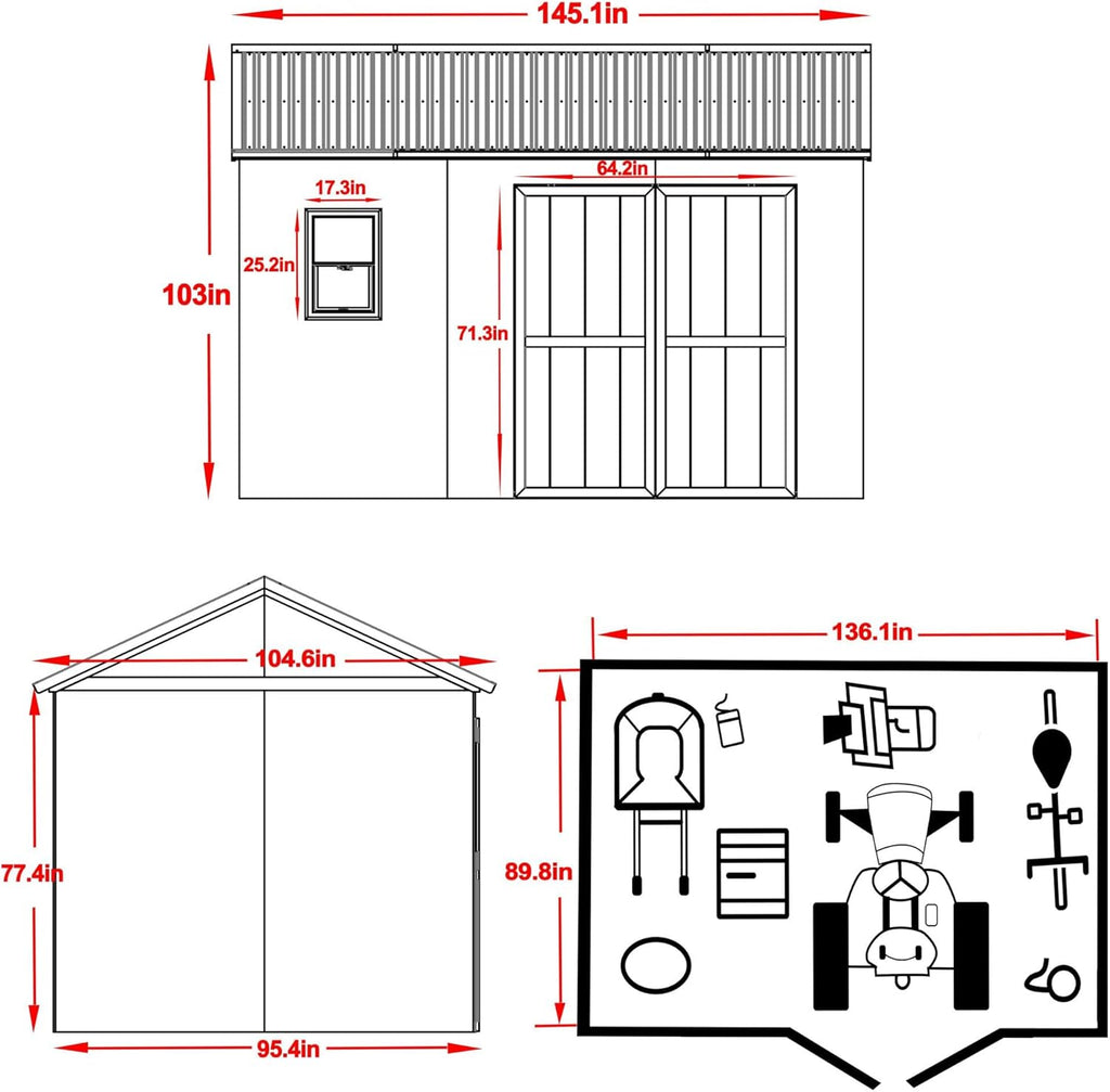 12 ft x 9 ft Outdoor Wood Shed with Metal Roof A52334