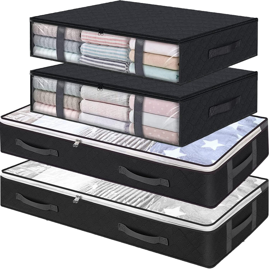 Black 4-Pack Large Underbed Storage Bags with Clear Window and Handles F919