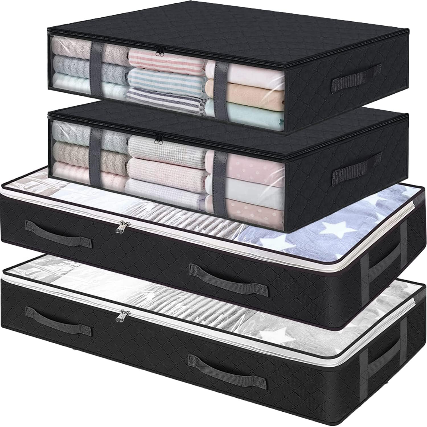 Black 4-Pack Large Underbed Storage Bags with Clear Window and Handles F919