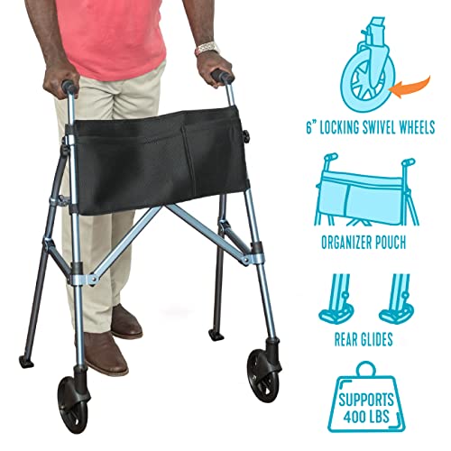 Black Walnut Compact Folding Rolling Walker G251