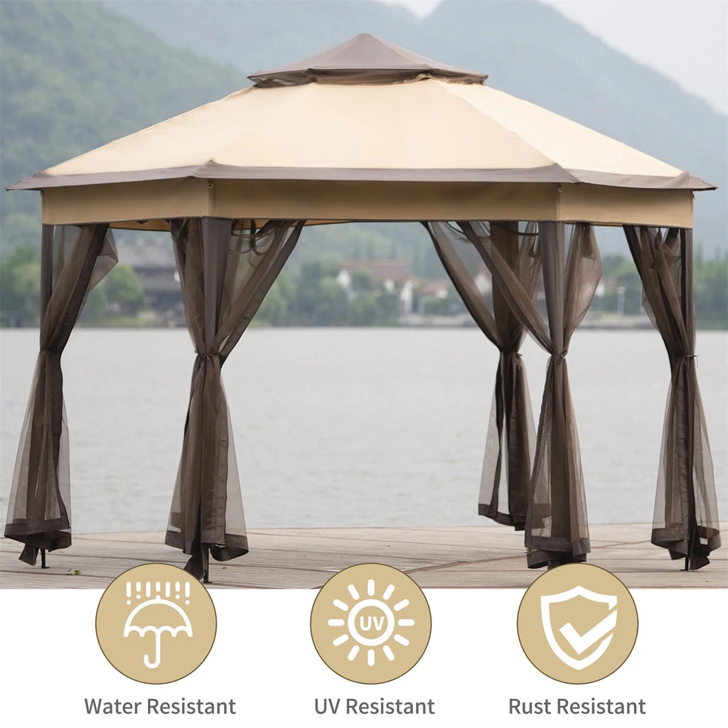 13x13FT Outdoor Gazebo with Mosquito Netting Sidewalls B624