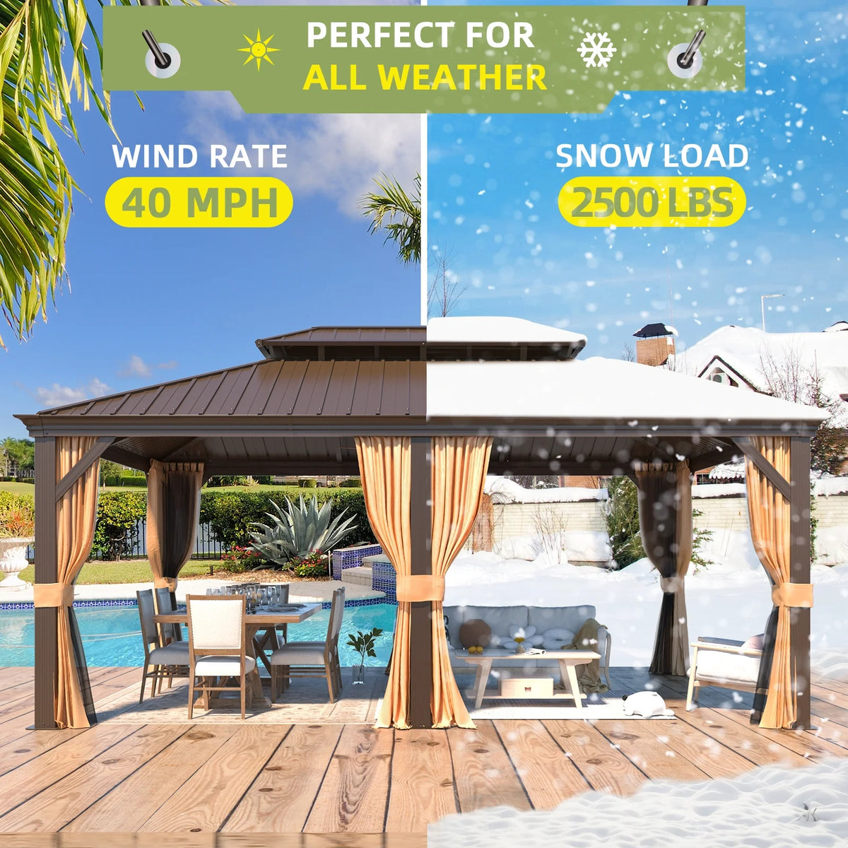 12' x 18' Hardtop Metal Double Roof Gazebo J873