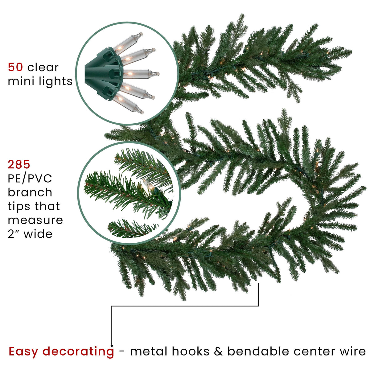 Pre-Lit Artificial Christmas Garland - 9' x 14" - Clear Lights D7599
