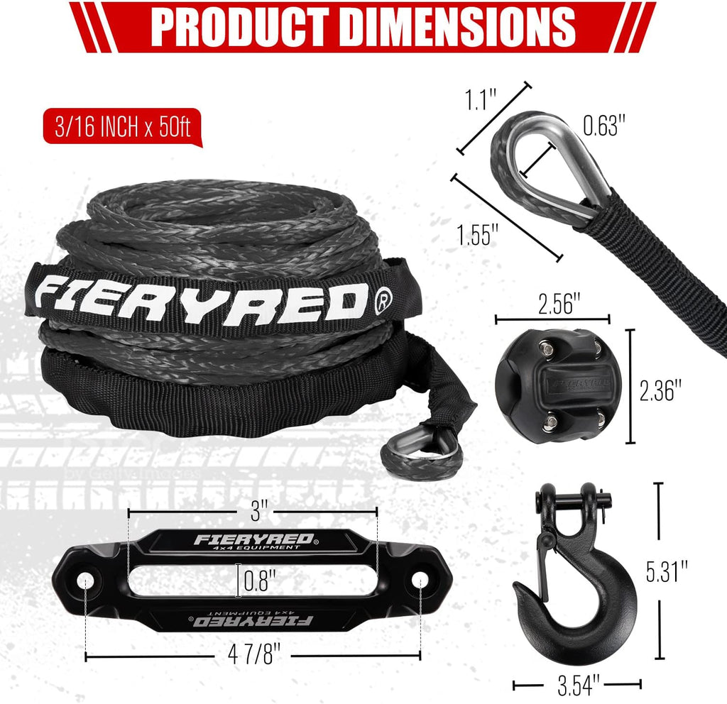 Black 3/16 50FT Synthetic Winch Rope Cable Kit with Forged Hook Fairleads, Pack of 2 I807574