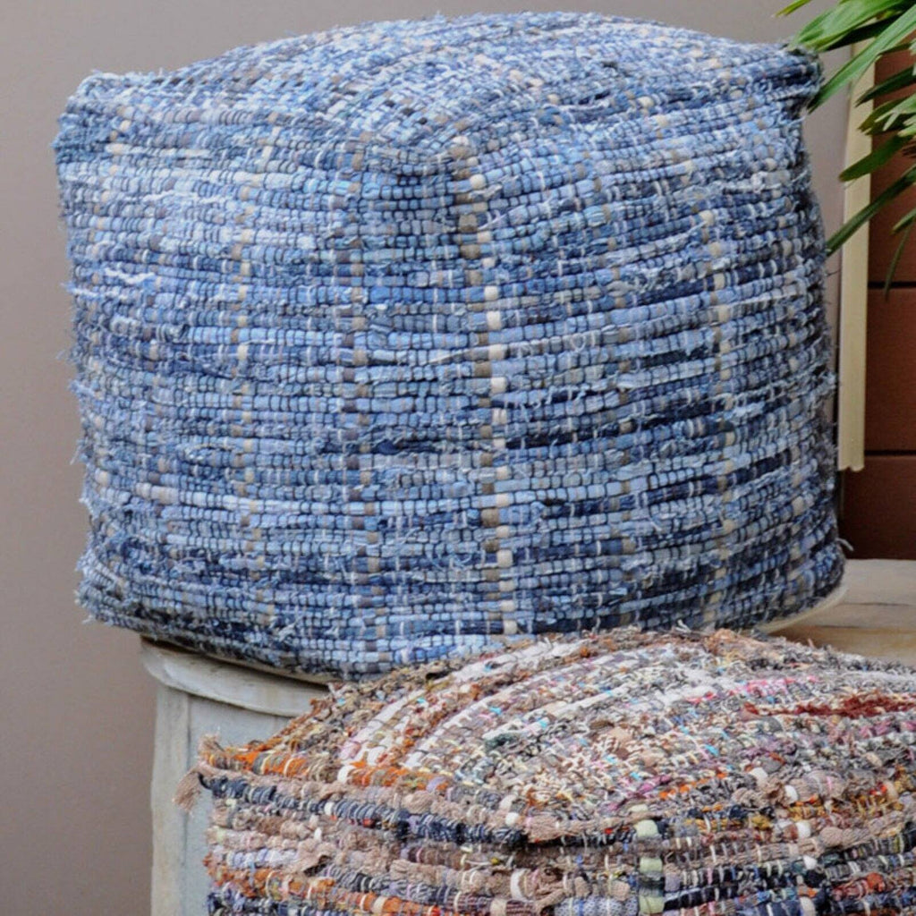 Blue Fabric Pouf Ottoman G142180