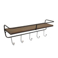Brown Metal Wood 5 Hook Wall Shelf T615