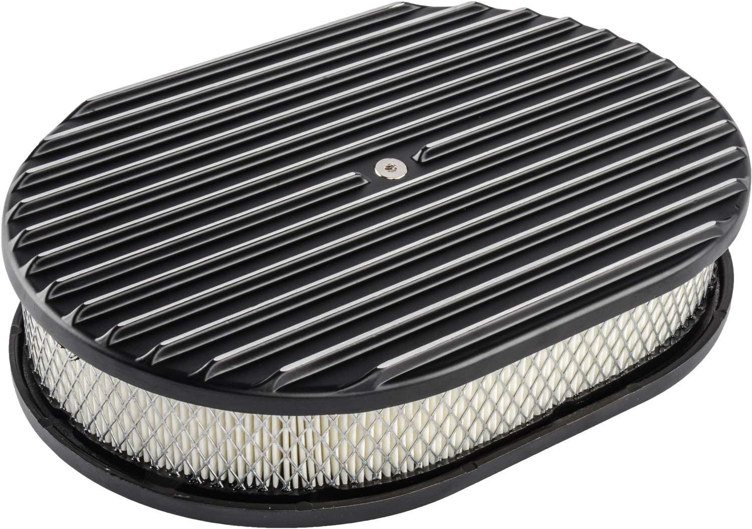 Finned Aluminum Air Cleaner, Oval 12” x 8 3/8” x 3”, Black Cast Aluminum Top H704
