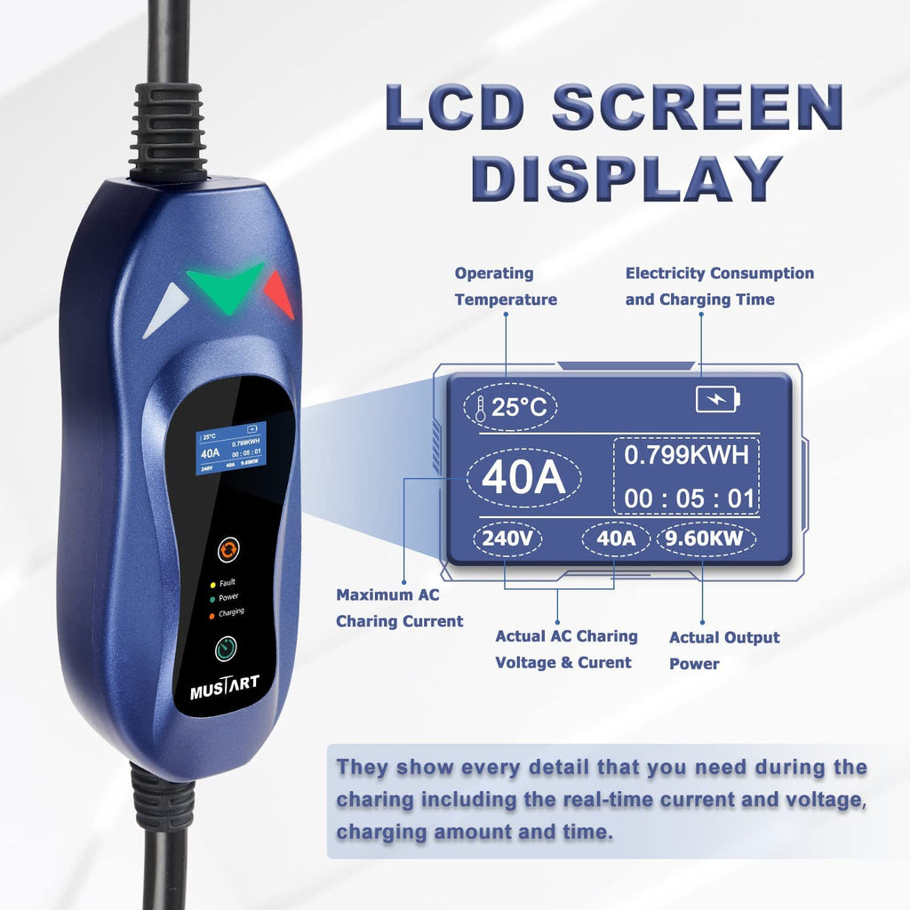 Portable Level 2 EV Charger, 240 Volt, 25ft Cable, 40 Amp Adjustable, NEMA 14-50P U9404