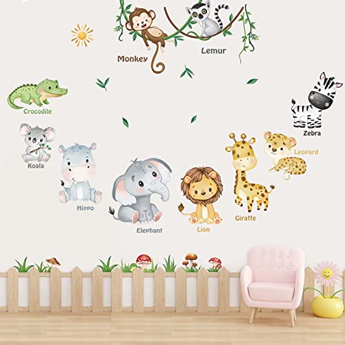 Forest Baby Animals Wall Decals Elephant Lion Giraffe Wall Stickers W29819