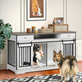 White Double Dog Crate Furniture with Divider and 2 Drawers M668