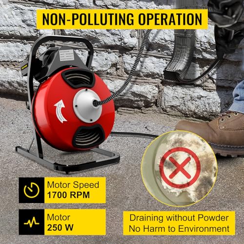50FT x 1/2Inch Electric Drain Auger with 4 Cutter & Foot Switch T299