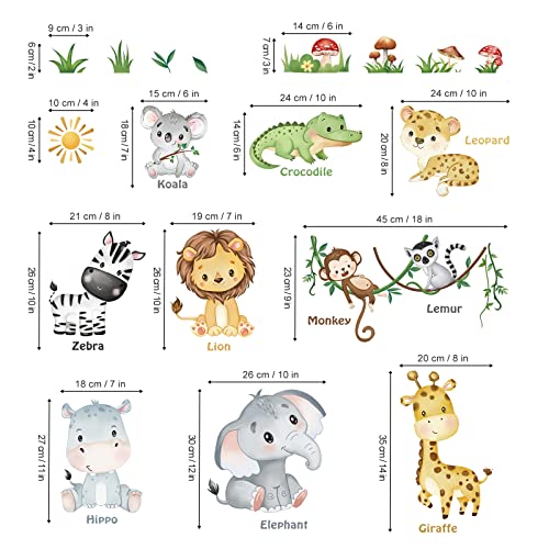 Forest Baby Animals Wall Decals Elephant Lion Giraffe Wall Stickers W29819