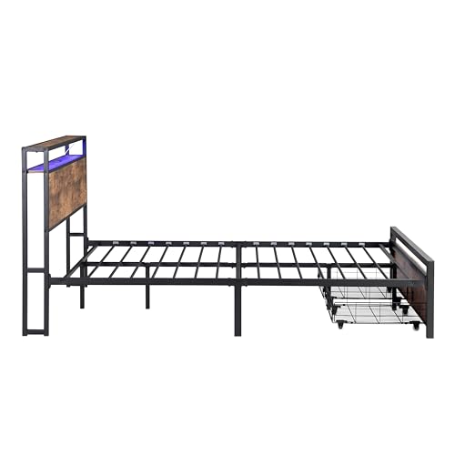 Full Size Metal Platform Bed with Storage Headboard and 2 Drawers L331008