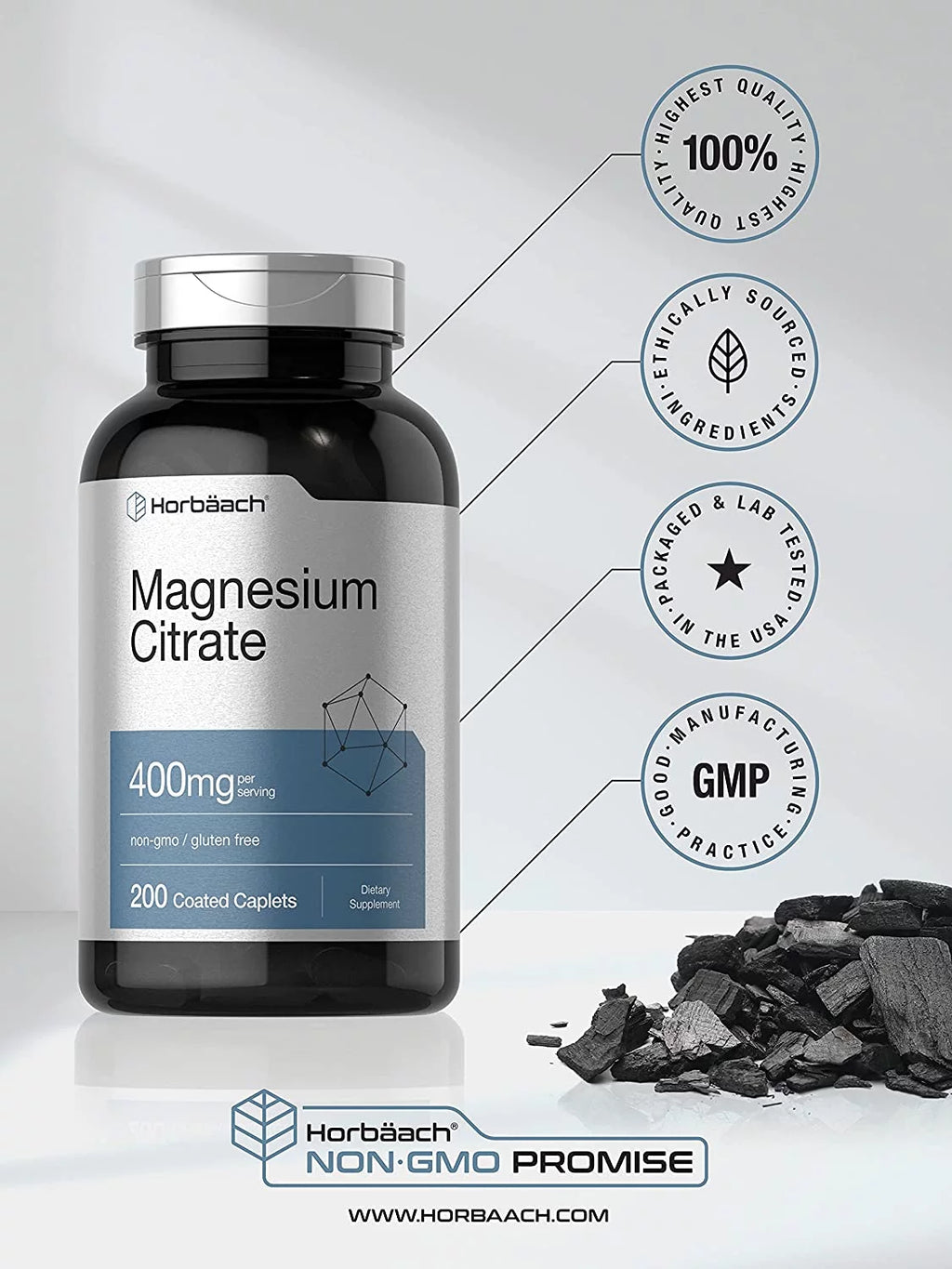 Magnesium Citrate 400mg 200 Caplets Vegetarian Formula T173