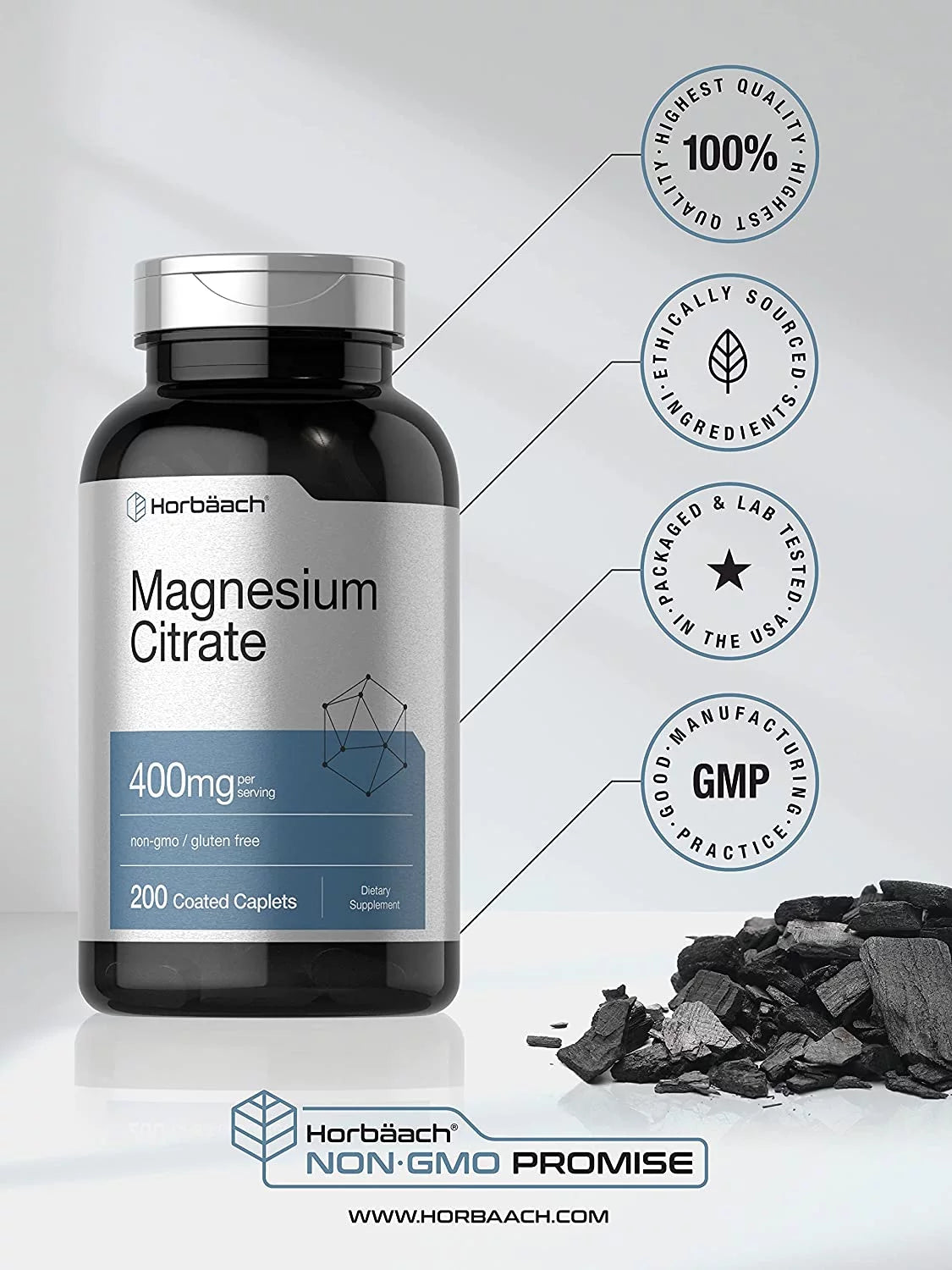 Magnesium Citrate 400mg 200 Caplets Vegetarian Formula T173