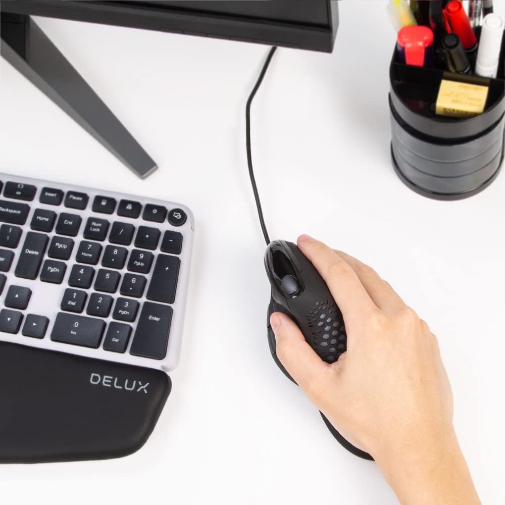 Wired Ergonomic Vertical Mouse with Thumb Wheel, 6 Programmable Buttons, 4000 DPI, Removable Wrist Rest W638