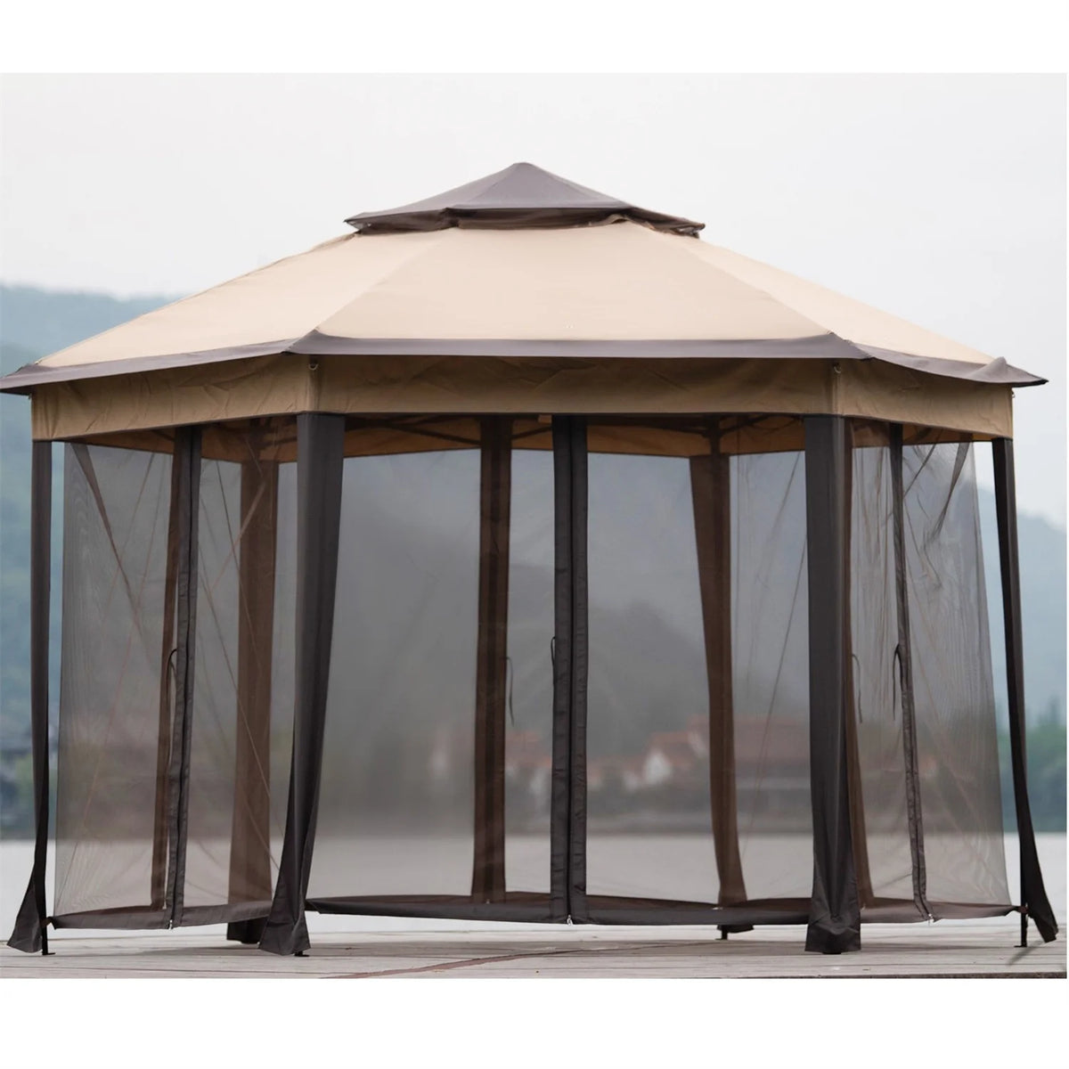13x13FT Outdoor Gazebo with Mosquito Netting Sidewalls B624