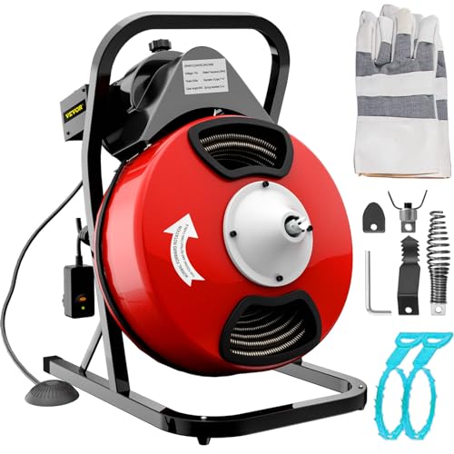 50FT x 1/2Inch Electric Drain Auger with 4 Cutter & Foot Switch T299