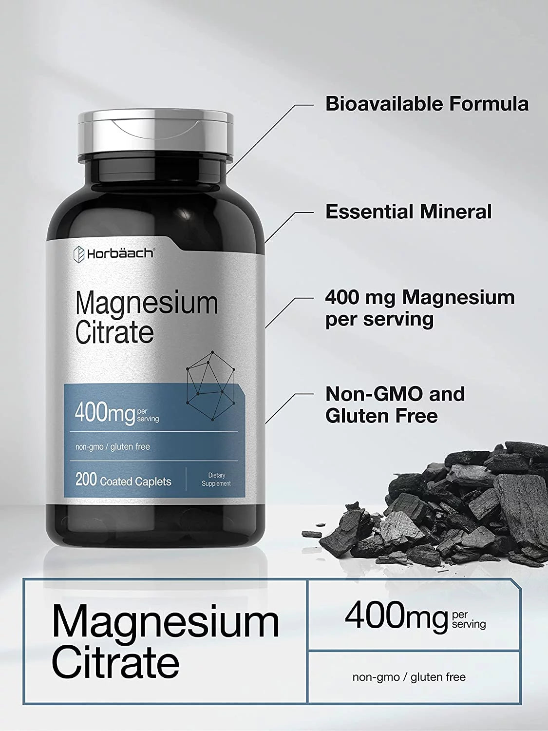 Magnesium Citrate 400mg 200 Caplets Vegetarian Formula T173