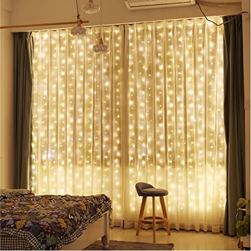 2 Pack 300 LED Curtain Fairy Lights with Remote, Warm White O227