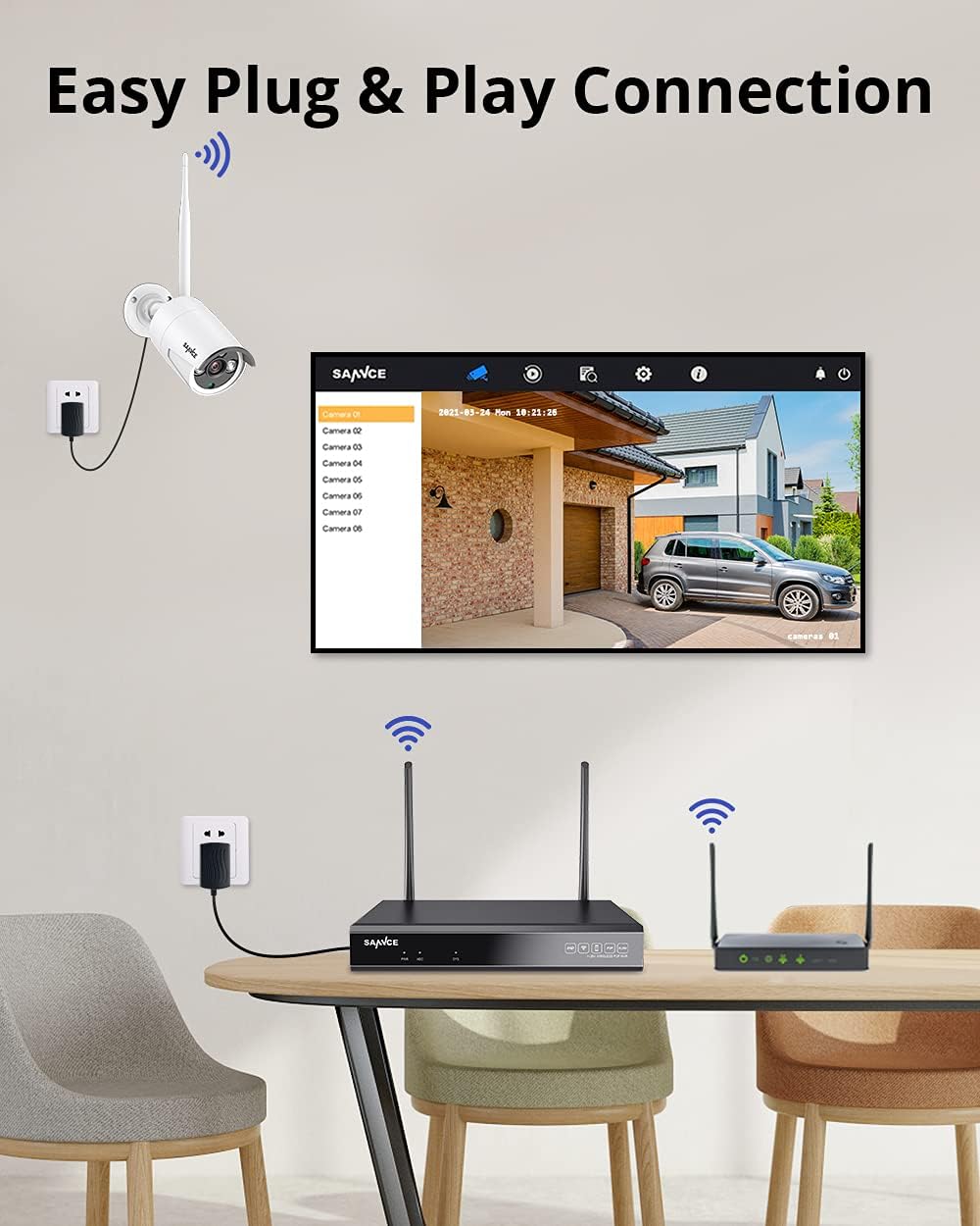 5MP Wireless NVR Security System with 4Pcs 3MP WiFi Surveillance Cameras D78314