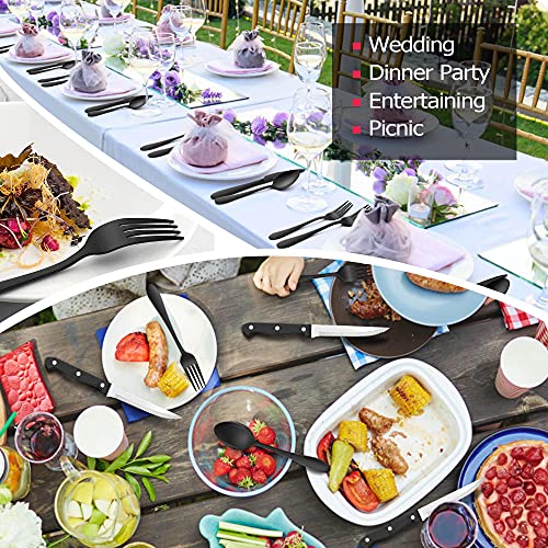 48-Piece Black Stainless Steel Silverware Set with Steak Knives X370