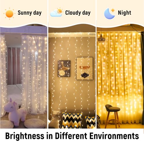2 Pack 300 LED Curtain Fairy Lights with Remote, Warm White O227