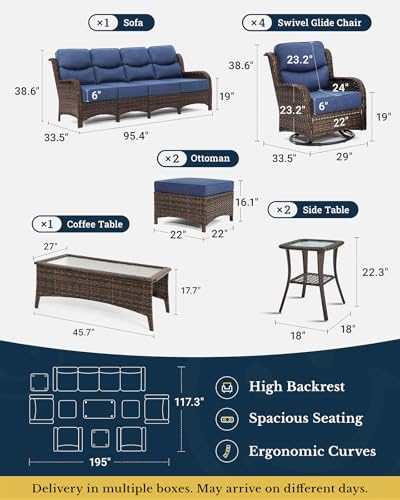 7PCS Blue Wicker Patio Furniture Set with Cushion B437
