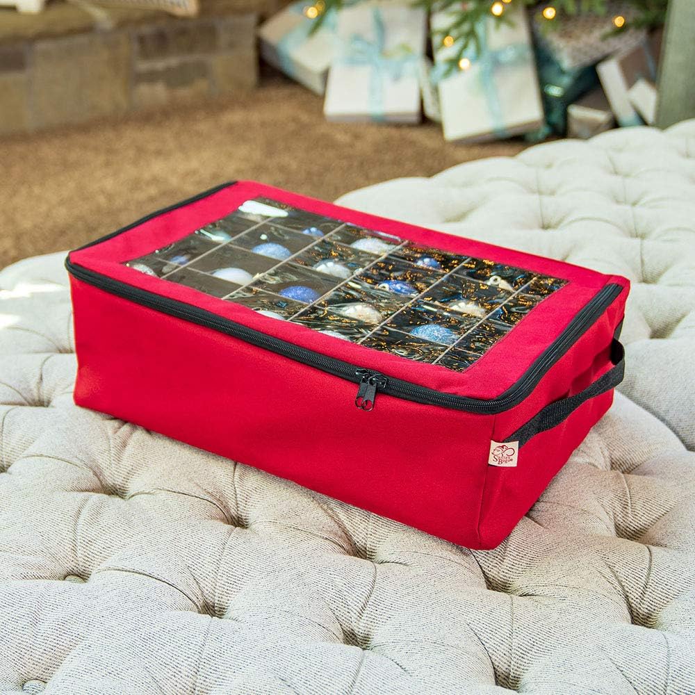 Red Christmas Ornament Storage Box With Dividers Z3721