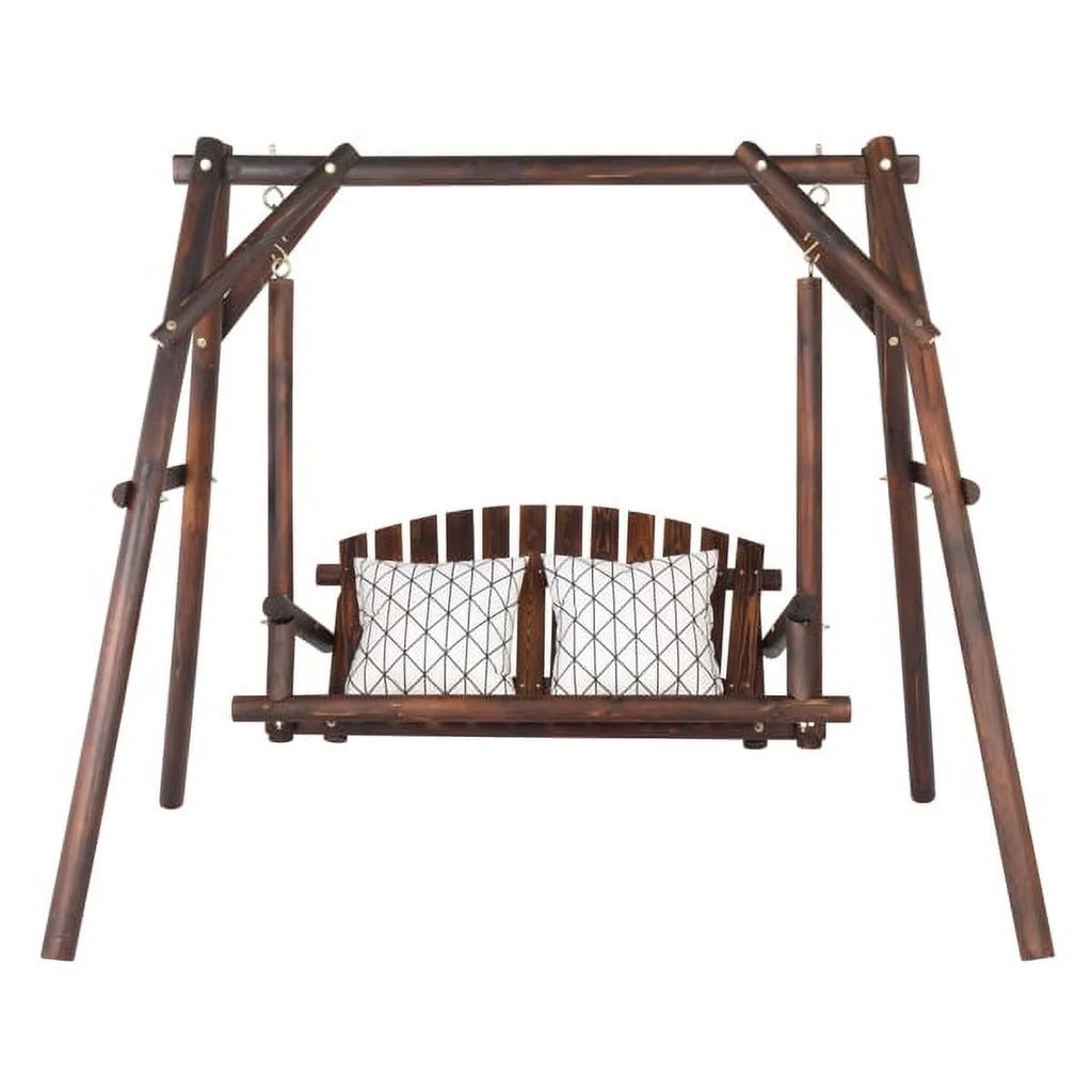 6.5ft Hardwood Patio Swing with Stand, Carbonized T4652