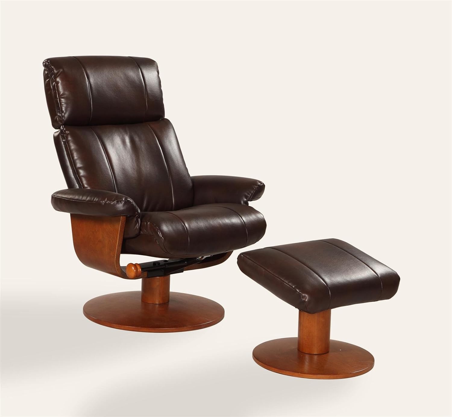 Espresso Bonded Leather Swivel Recliner with Ottoman X384
