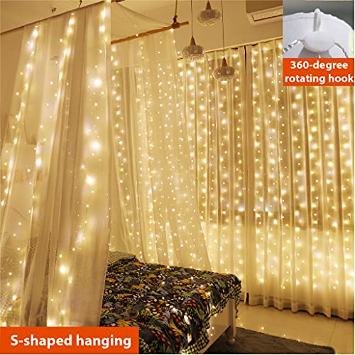 2 Pack 300 LED Curtain Fairy Lights with Remote, Warm White O227