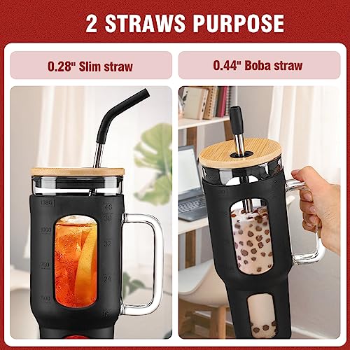 46 oz Glass Tumbler with Lid and Straw and Handle P3271