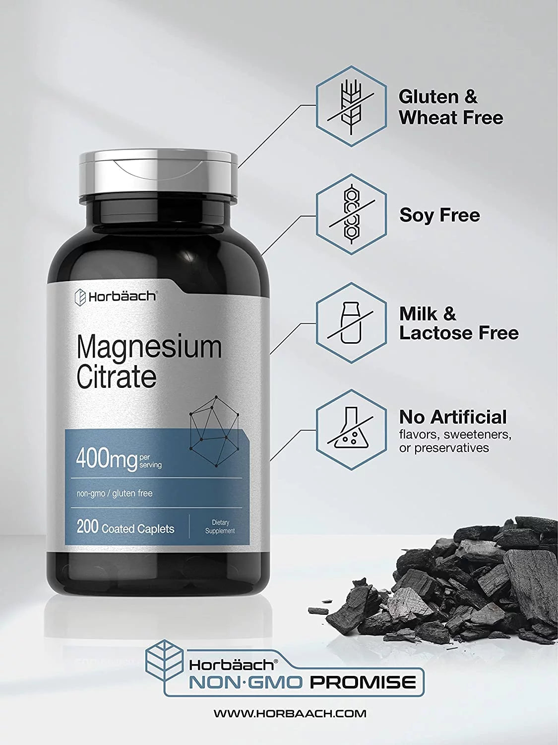 Magnesium Citrate 400mg 200 Caplets Vegetarian Formula T173