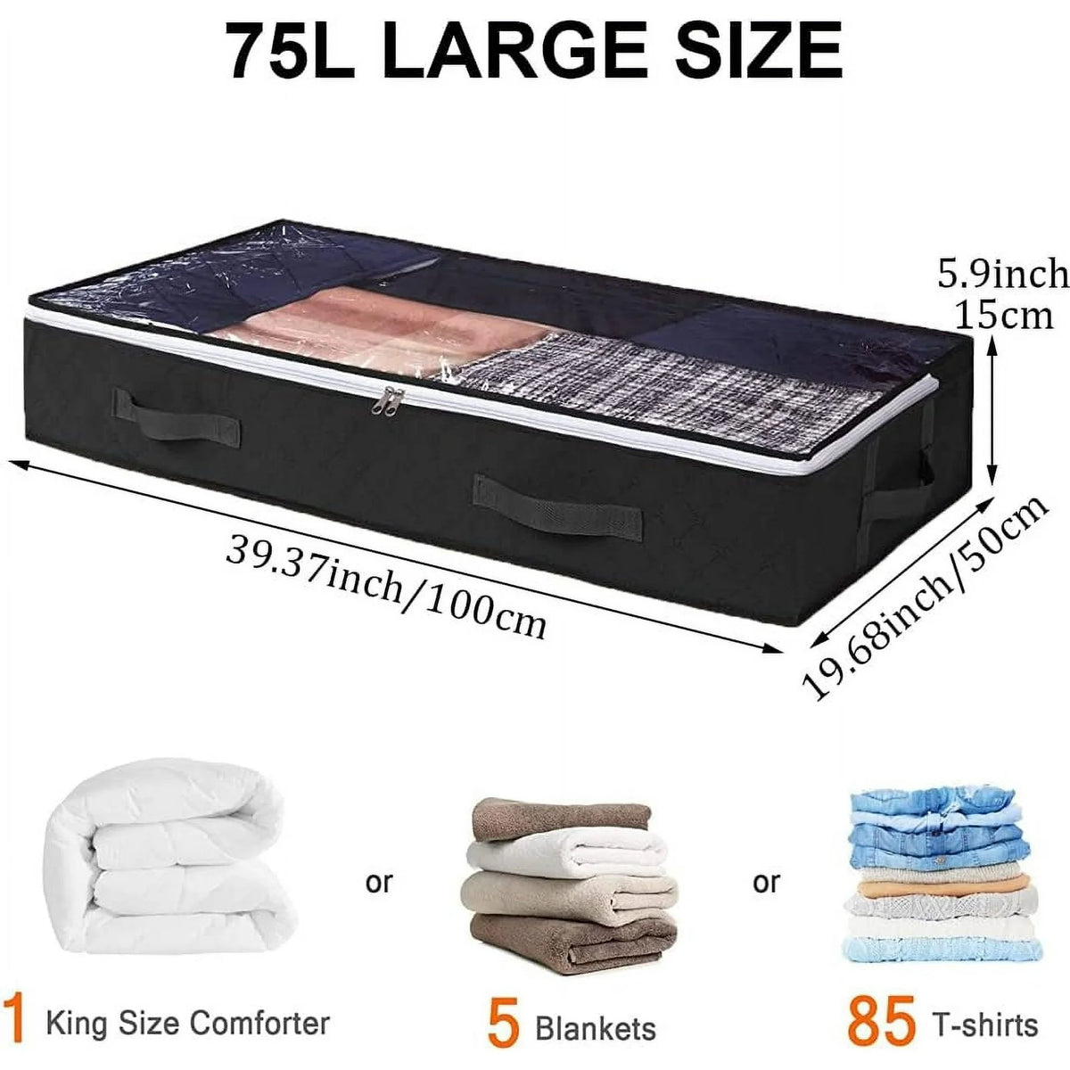 Black 4-Pack Large Underbed Storage Bags with Clear Window and Handles F919