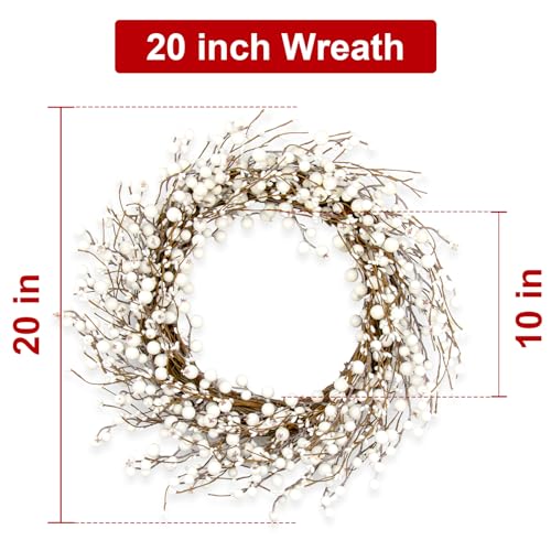 20 Inch Artificial Winter Wreath White Berry Wreath E8316