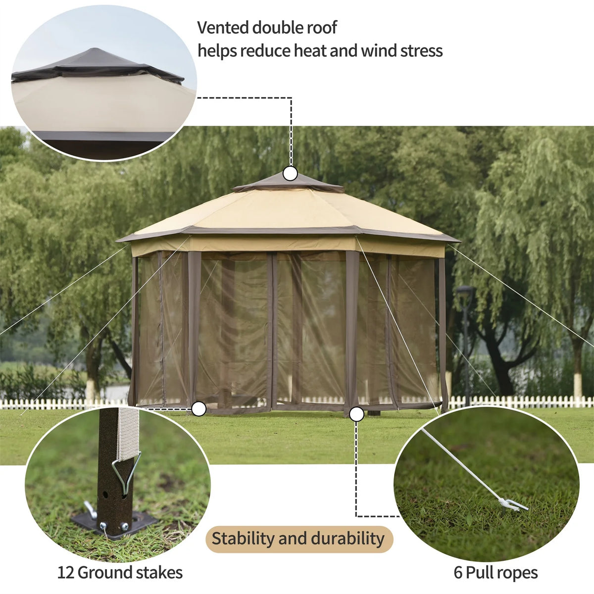 13x13FT Outdoor Gazebo with Mosquito Netting Sidewalls B624